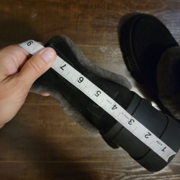 NEW UGG Brooklyn Sunburst Boots Womens 10 Black Suede Gray Fur Chunky Boho - Picture 9 of 11